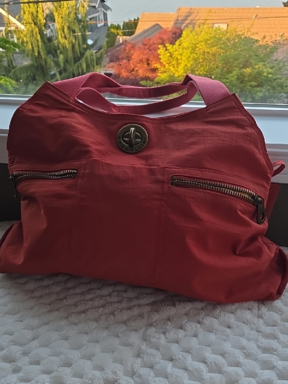 Baggallini Dark Coral Everyday Tote with Front Zippers And Detachable Wallet